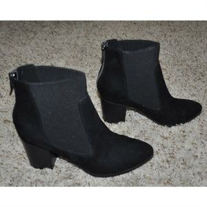 Womens Ankle Booties Fioni Black Suede 9.5 Zip Back Boots Fx Suede Heel Shoes